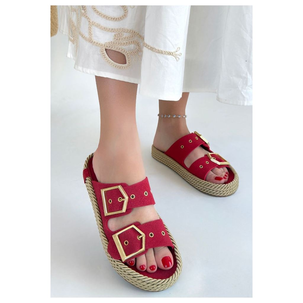 İces Kırmızı Nubuk Terlik