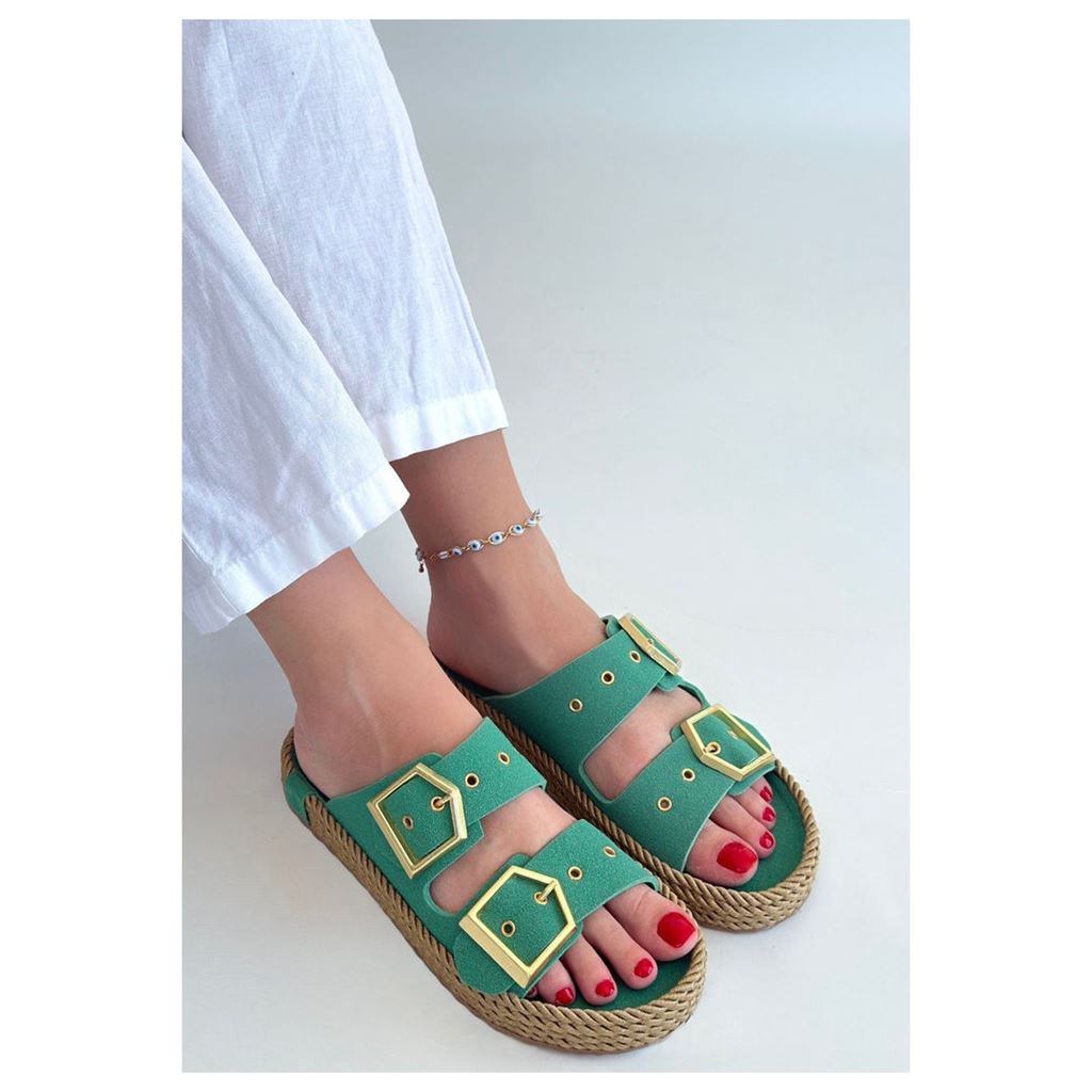 İces Yeşil Nubuk Terlik