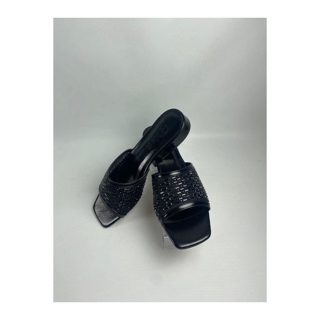 Ortu Siyah Cilt İşlemeli Terlik