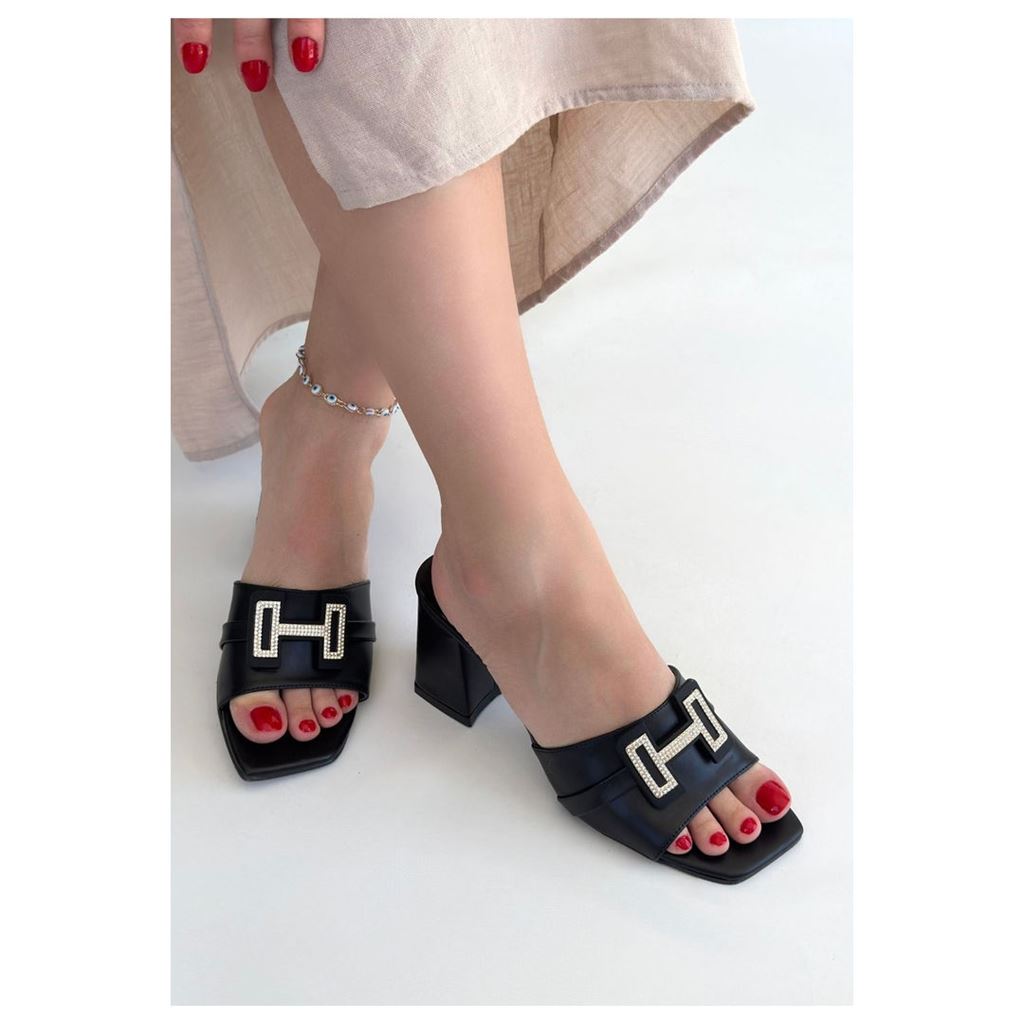 Erew Siyah Cilt Topuklu Terlik