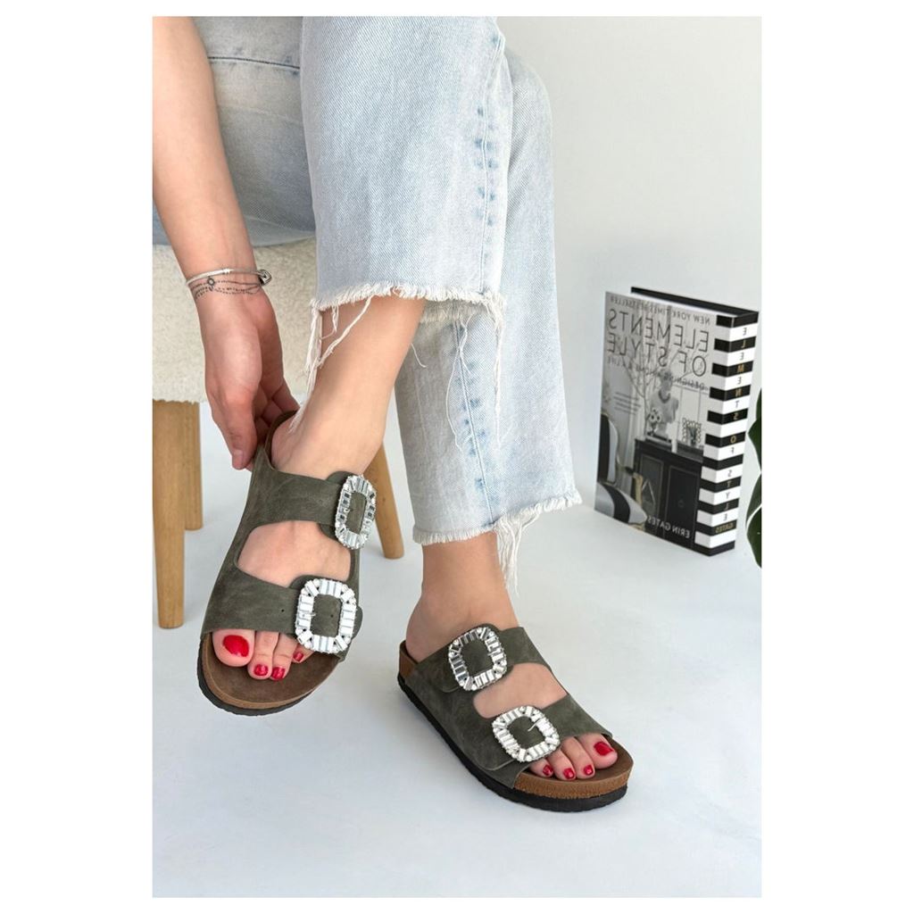 Nool Yeşil Nubuk Terlik