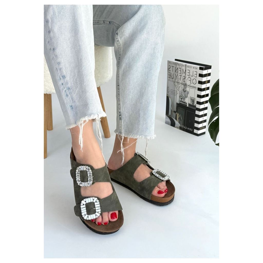 Nool Yeşil Nubuk Terlik