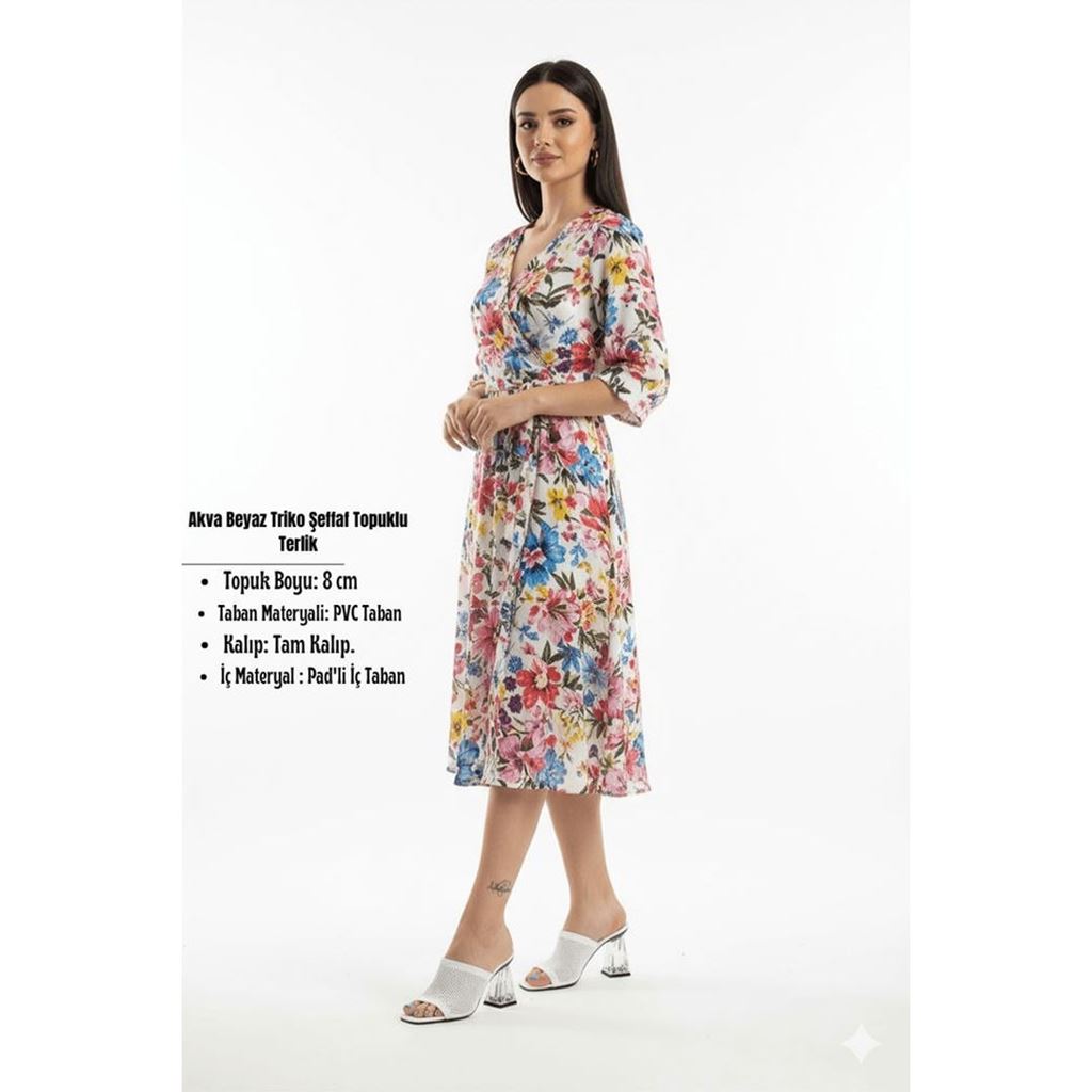 Akva Beyaz Triko Şeffaf Topuklu Terlik