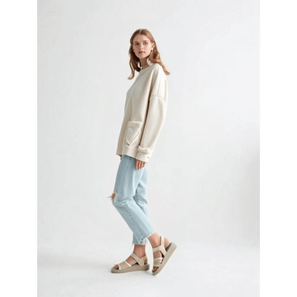 Jake Bej Hasır Örgülü Lastikli Konforlu Günlük Sandalet