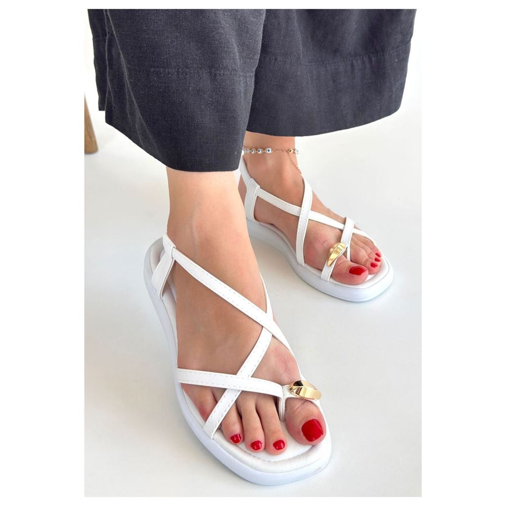 Enjali Beyaz Cilt Sandalet