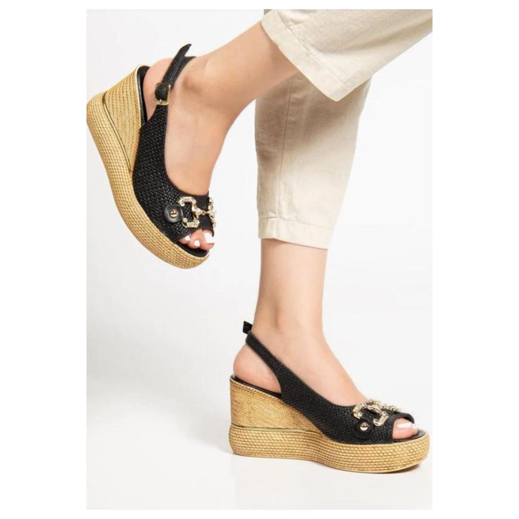 Caver Siyah Cilt Dolgu Topuk Sandalet