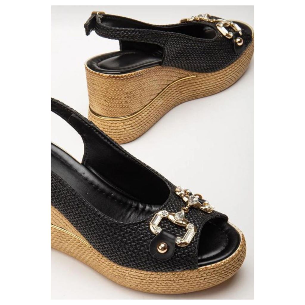 Caver Siyah Cilt Dolgu Topuk Sandalet