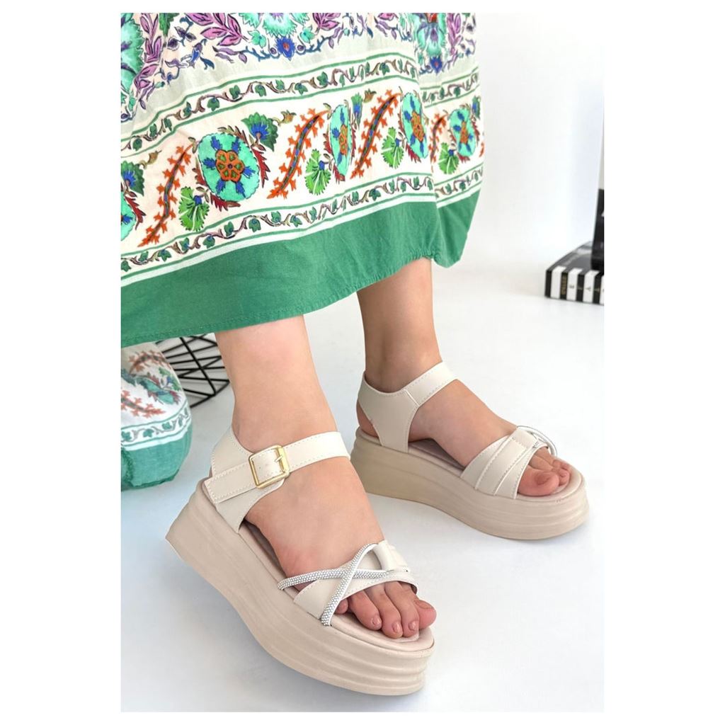 Luno Bej Cilt Kemerli Sandalet