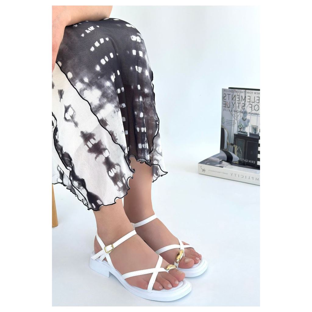 Nordi Beyaz Cilt Kemerli Sandalet