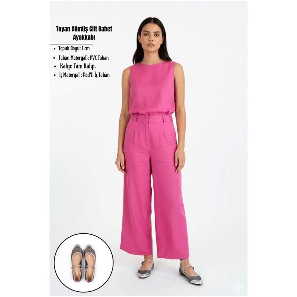 Toyan Gümüş Cilt Babet Ayakkabı