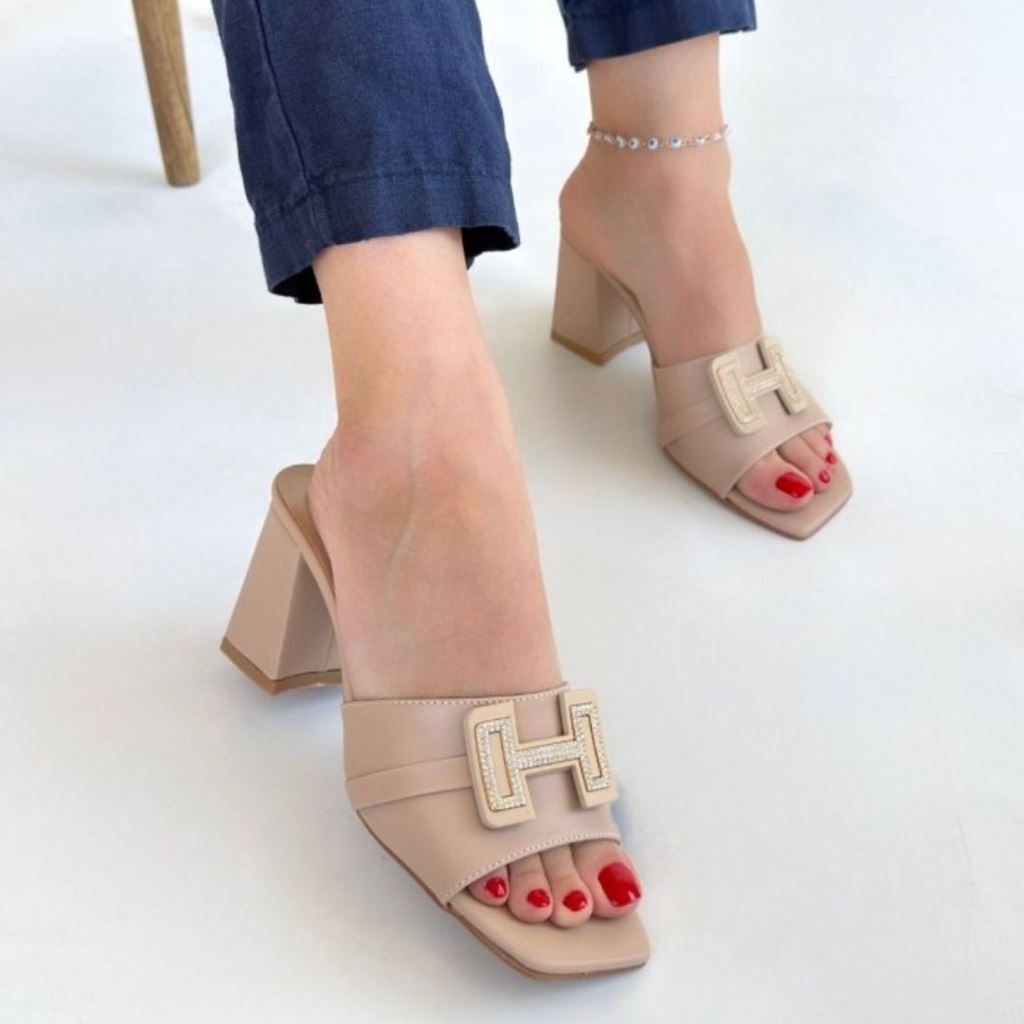 Erew Bej Cilt Topuklu Terlik