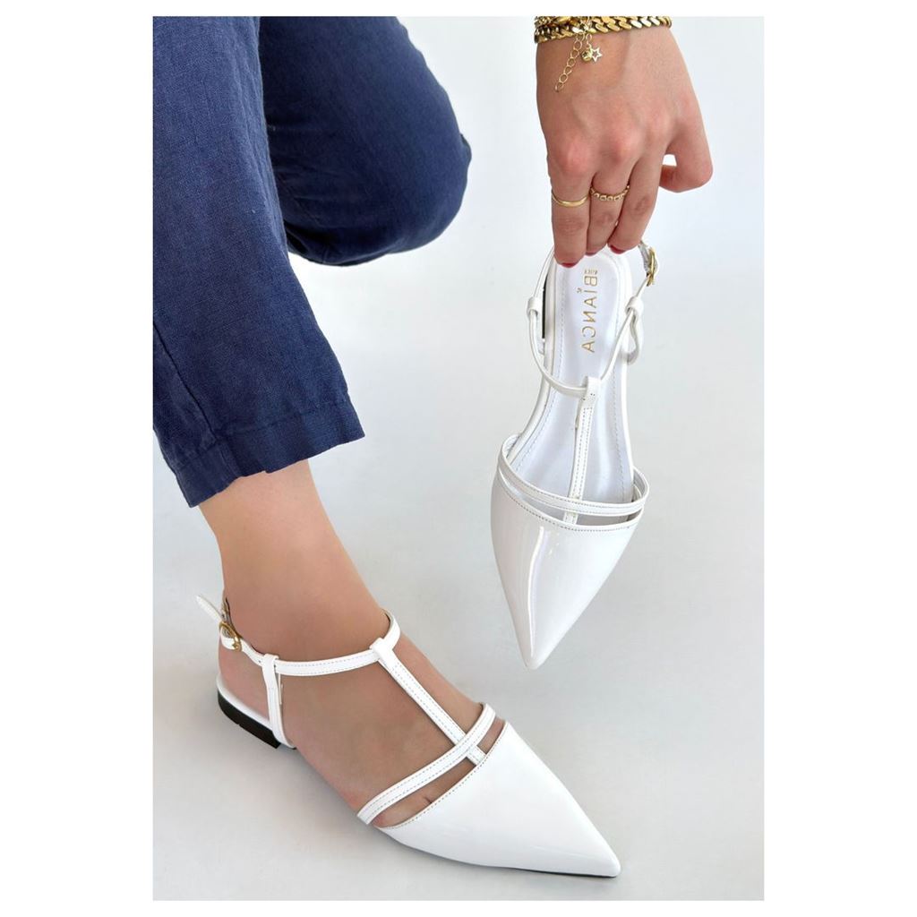 Canca Beyaz Rugan Babet Ayakkabı