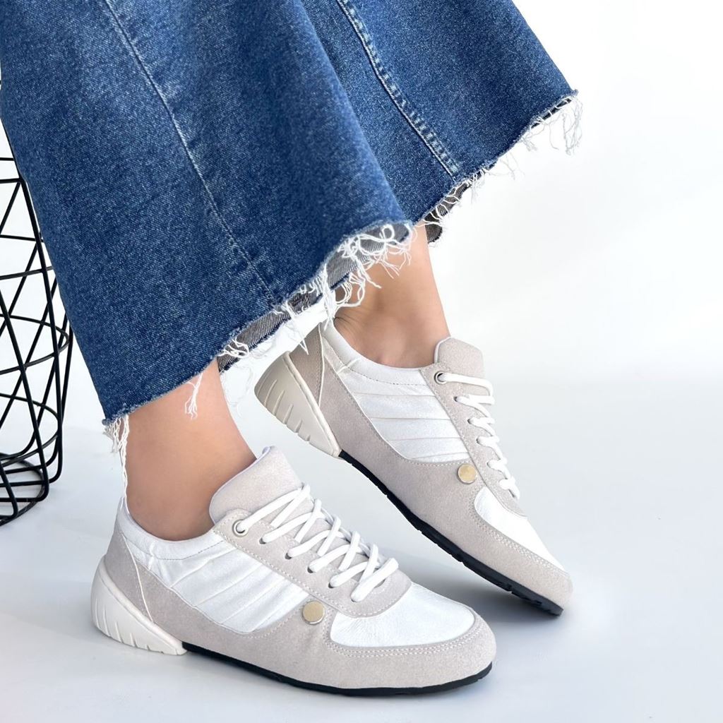 Jawen Gri Nubuk Beyaz Detaylı Spor Ayakkabı