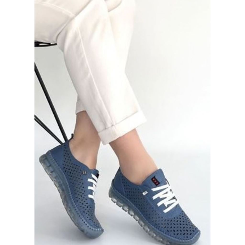 Otja Mavi Deri Lazerli Bağcıklı Spor Ayakkabı