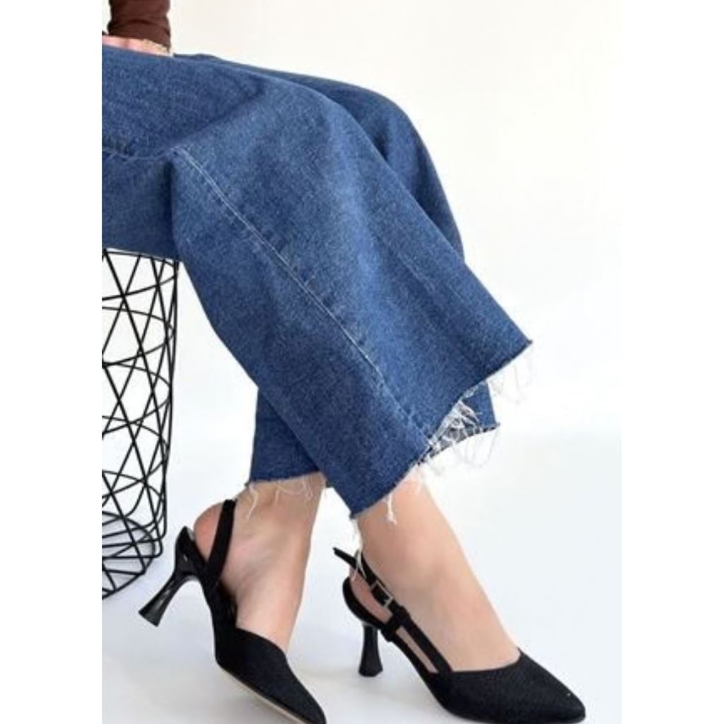 Joga Siyah Saten Simli Topuklu Ayakkabı