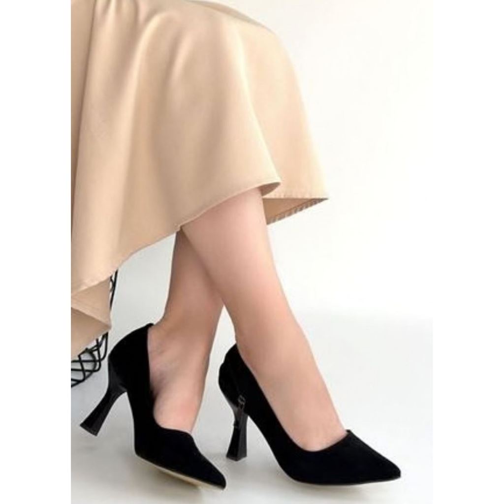 Retta Siyah Süet Topuklu Ayakkabı