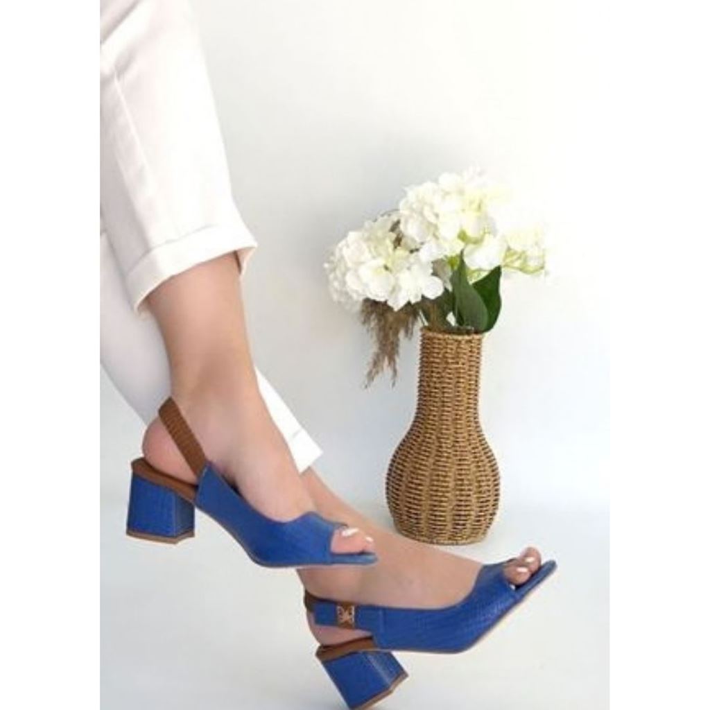 Alessi Mavi Rugan Topuklu Ayakkabı