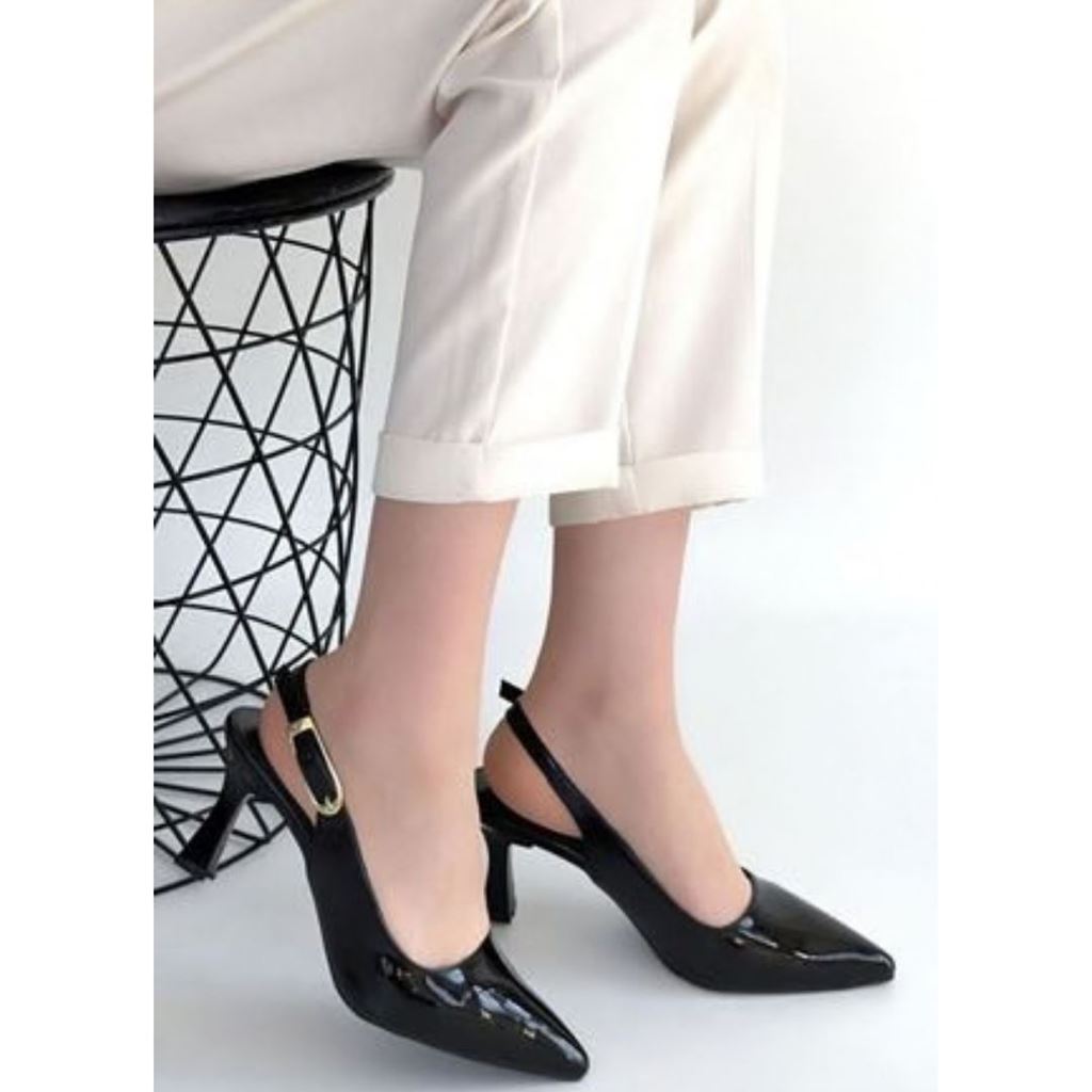 Hies Siyah Rugan Topuklu Ayakkabı