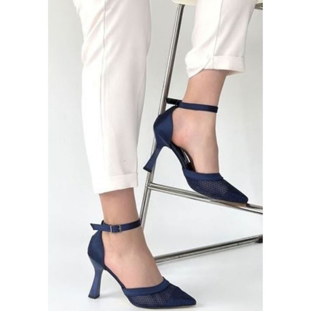Keny Lacivert Saten Topuklu Ayakkabı