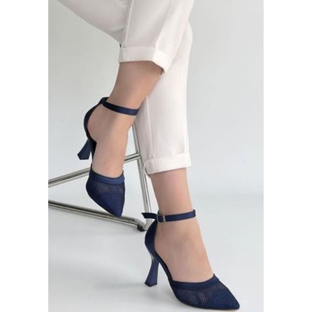 Keny Lacivert Saten Topuklu Ayakkabı