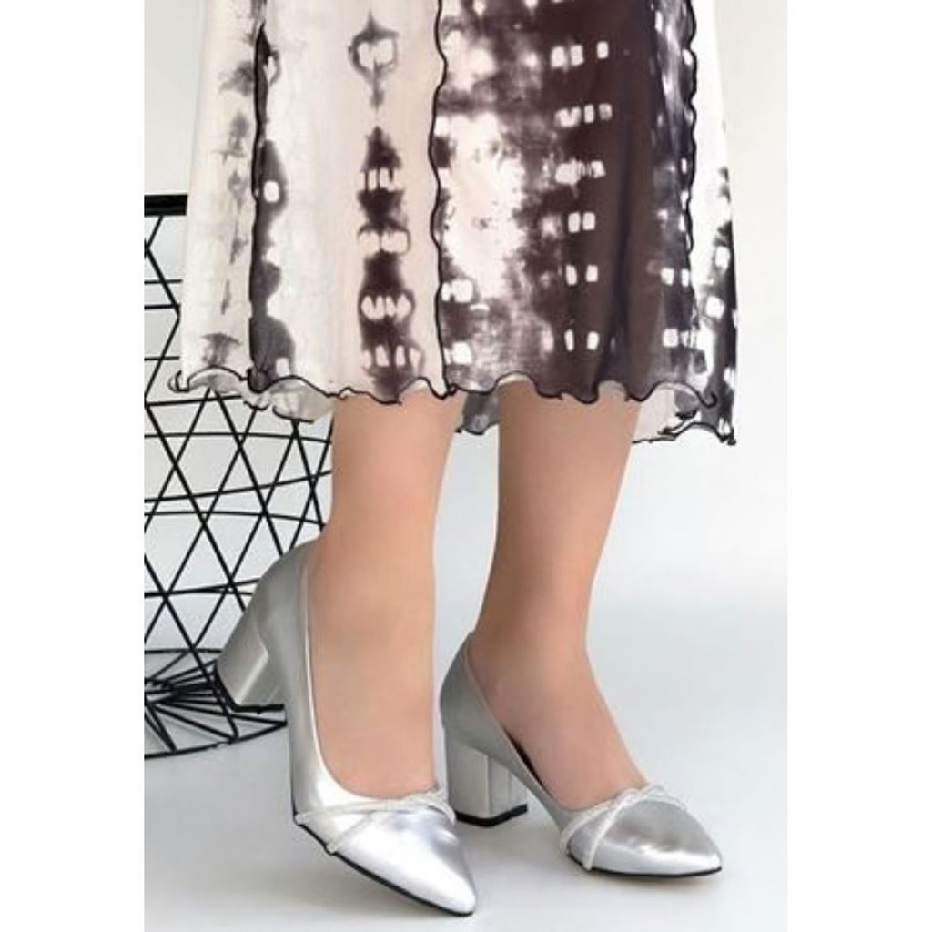 Rewin Gümüş Cilt Topuklu Ayakkabı