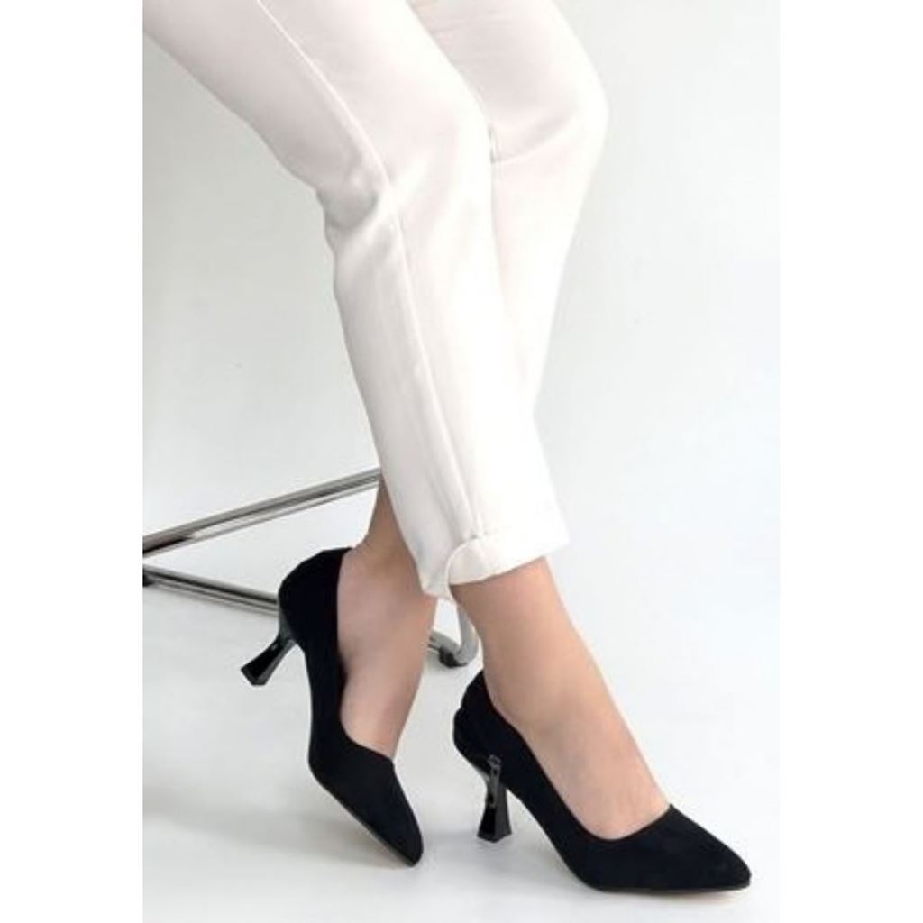 Jedi Siyah Süet Topuklu Ayakkabı