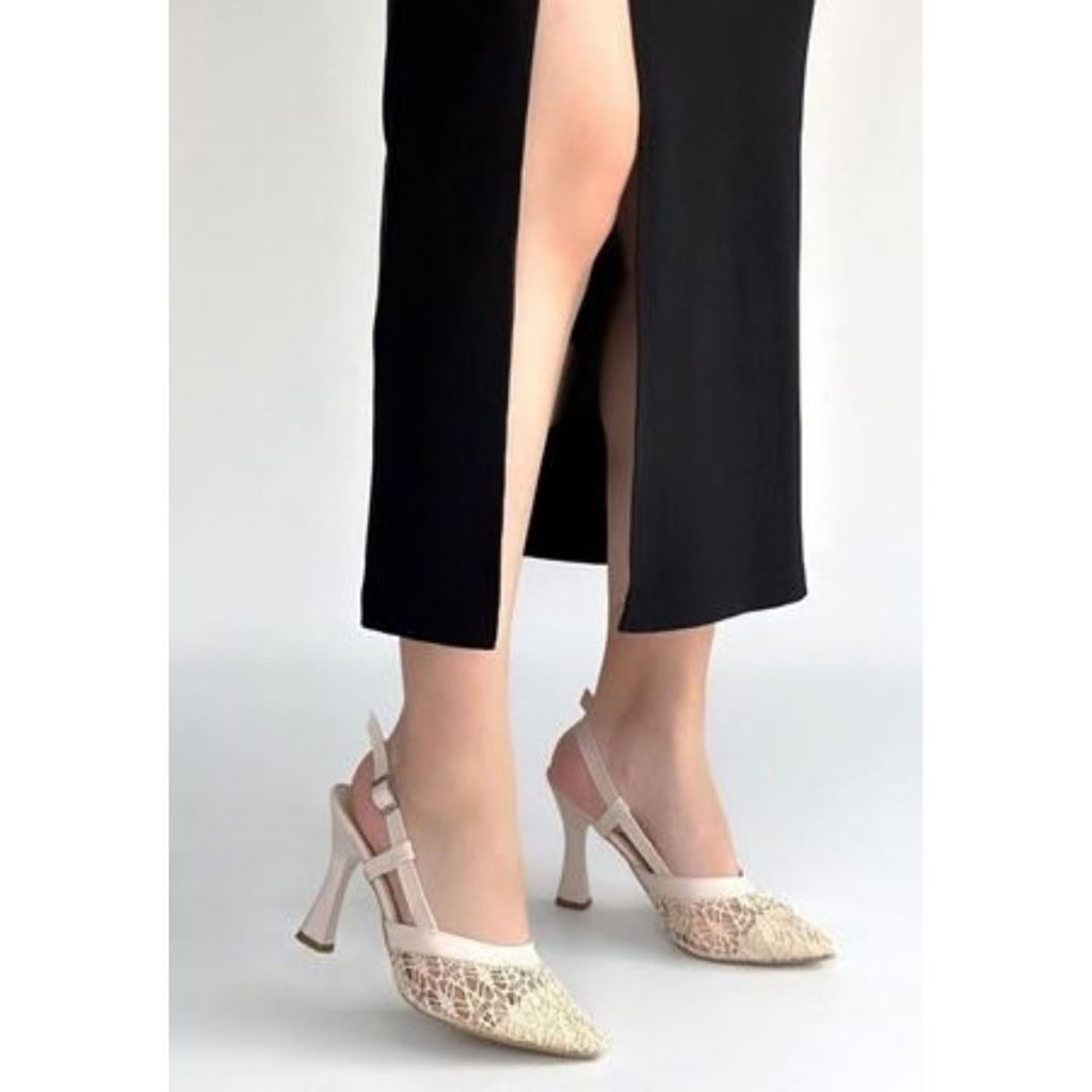 Ceta Bej Cilt Tül Detaylı Topuklu Ayakkabı