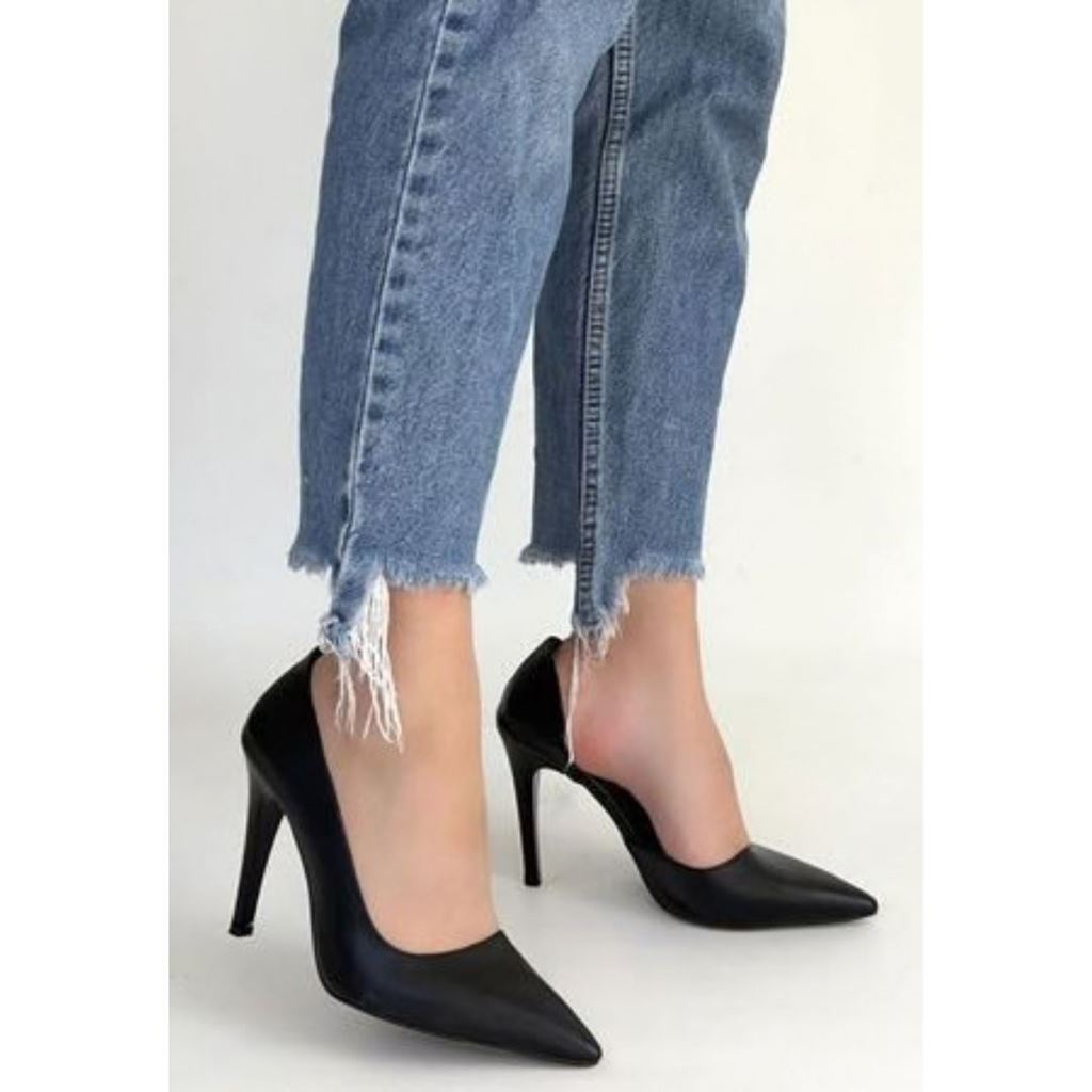 Pley Siyah Cilt Stiletto Ayakkabı