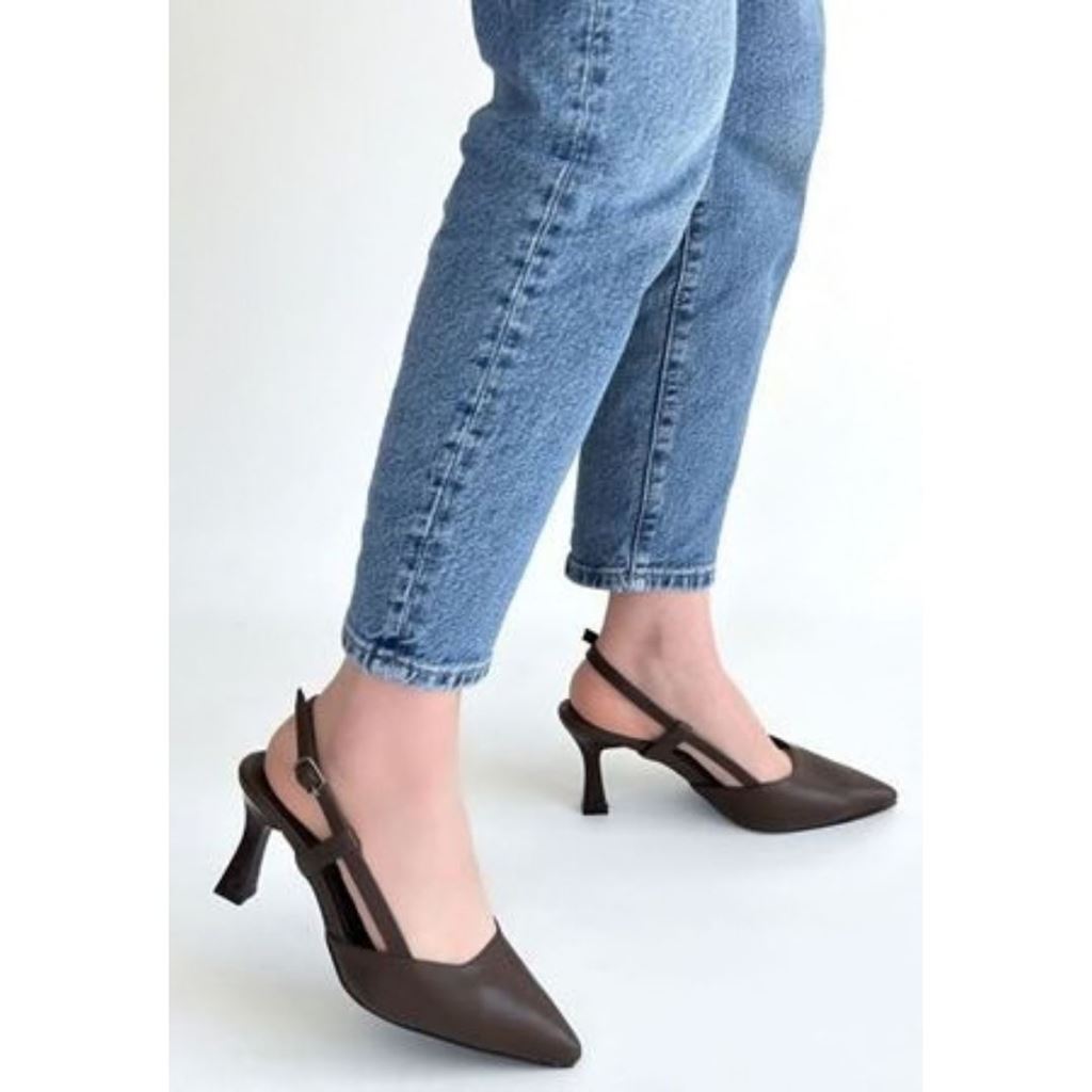 Hoost Kahverengi Cilt Topuklu Ayakkabı