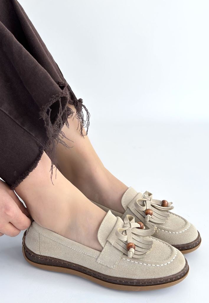 Boriy Bej Deri Tozu Süet Babet Ayakkabı