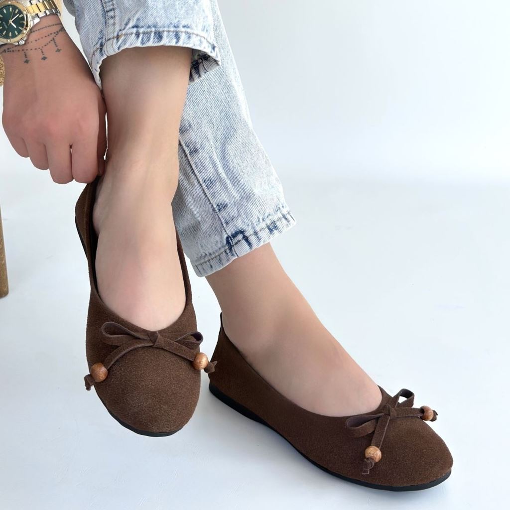 Cear Kahverengi Deri Tozu Süet Babet Ayakkabı