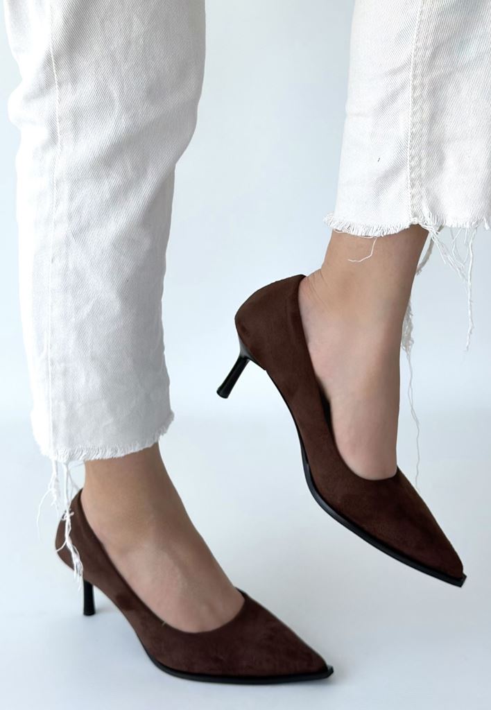 Gute Kahverengi Süet Topuklu Ayakkabı
