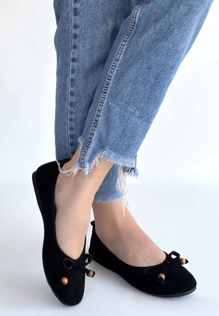 Cear Siyah Deri Tozu Süet Babet Ayakkabı