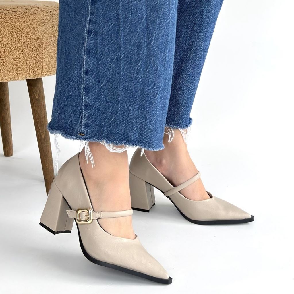 Nıvra Bej Cilt Topuklu Ayakkabı