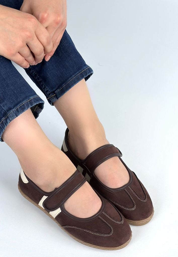 Menja Kahverengi Süet Cırt Cırtlı Babet Ayakkabı