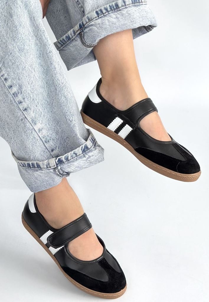 Menja Siyah Cilt Cırt Cırtlı Babet Ayakkabı