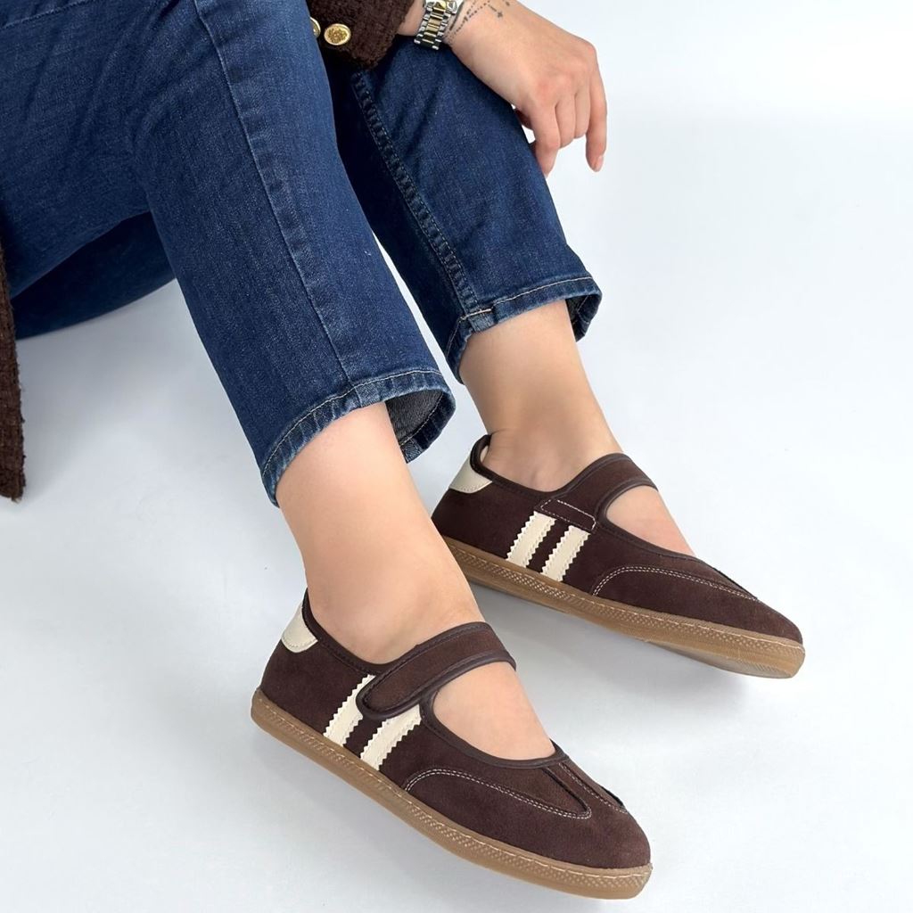 Menja Kahverengi Süet Cırt Cırtlı Babet Ayakkabı