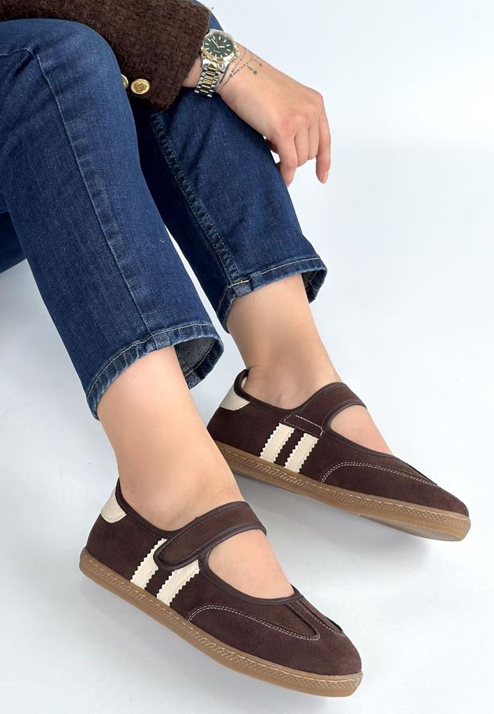 Menja Kahverengi Süet Cırt Cırtlı Babet Ayakkabı