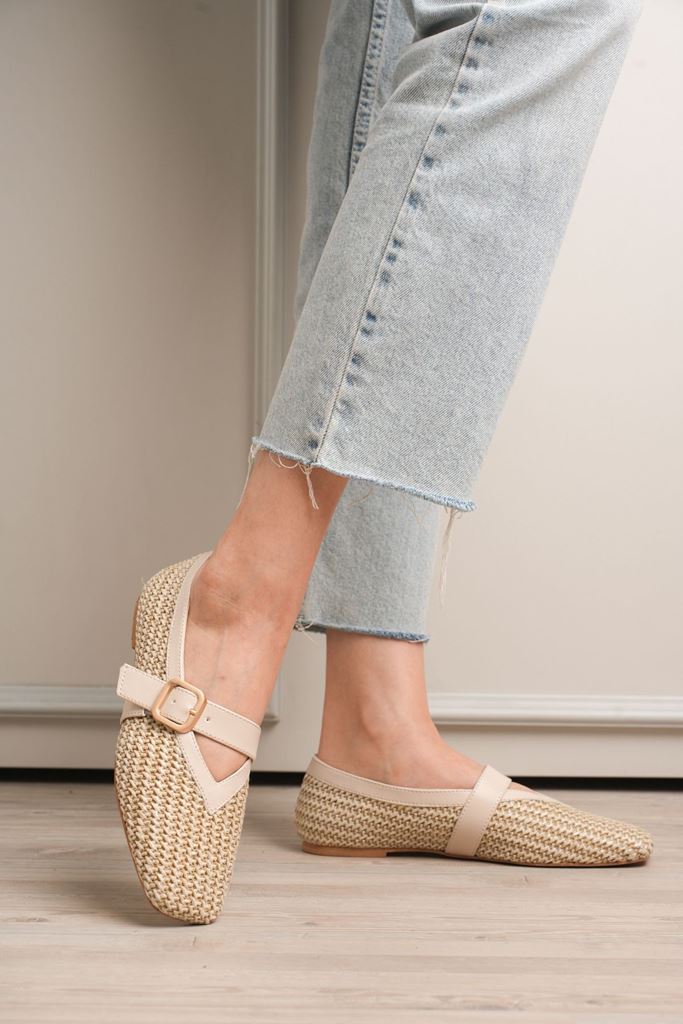 Ponti Bej Cilt Hasır Detaylı Babet Ayakkabı