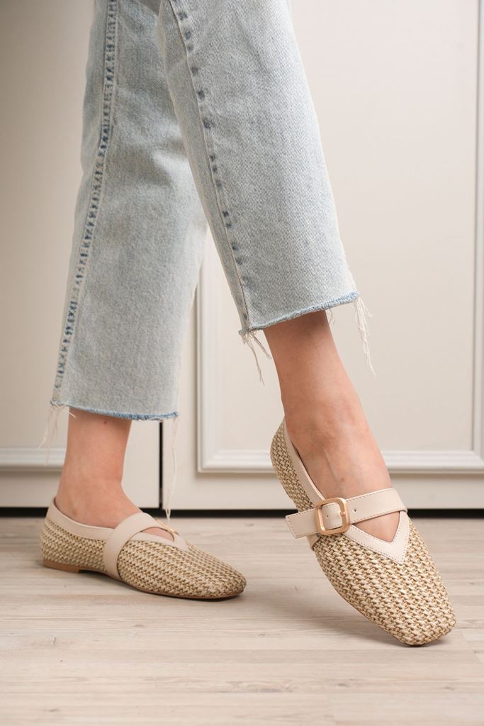 Ponti Bej Cilt Hasır Detaylı Babet Ayakkabı