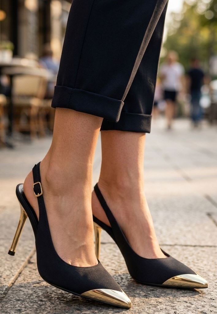 Puen Siyah Saten Stiletto Ayakkabı