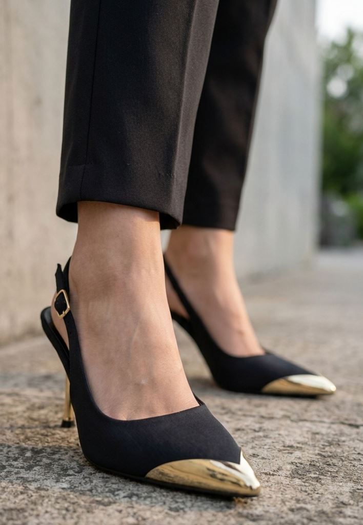 Puen Siyah Saten Stiletto Ayakkabı