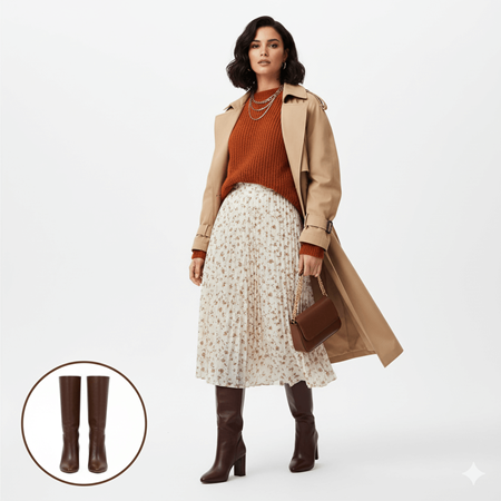 Roksa Acı Kahvei Cilt Topuklu Çizme