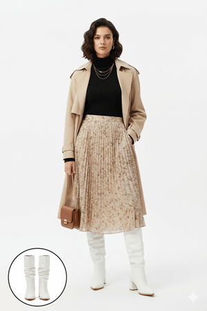 Pitay Beyaz Cilt Topuklu Çizme