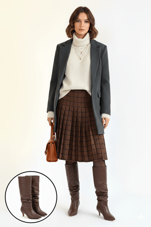 Zelya Kahverengi Cilt Topuklu Çizme Ana Görünüm