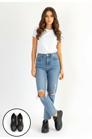 Natte Siyah Taş Şeritli Ortopedik Platform Sneaker Ana Görünüm