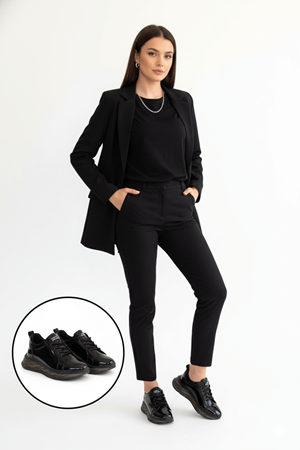 Piona Siyah Rugan Gri Tabanlı Spor Ayakkabı Tam Görünüm