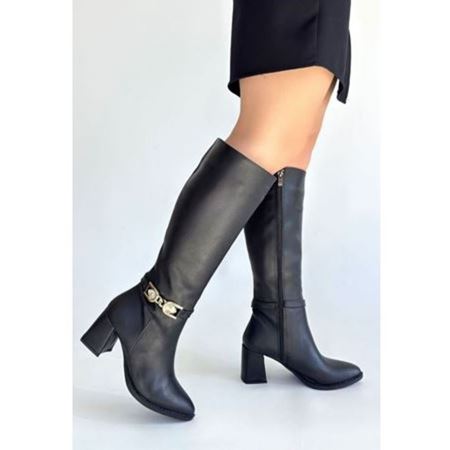 Mooni Siyah Cilt Topuklu Çizme