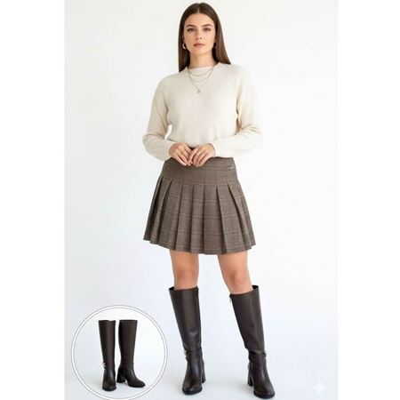 Mooni Kahverengi Cilt Topuklu Çizme