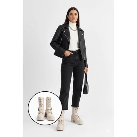 Linma Siyah Cilt Bağcıklı Topuklu Bot